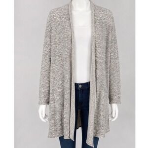 Opium Womens Cardigan Gray Marled Knit Open Front Long Layering OS